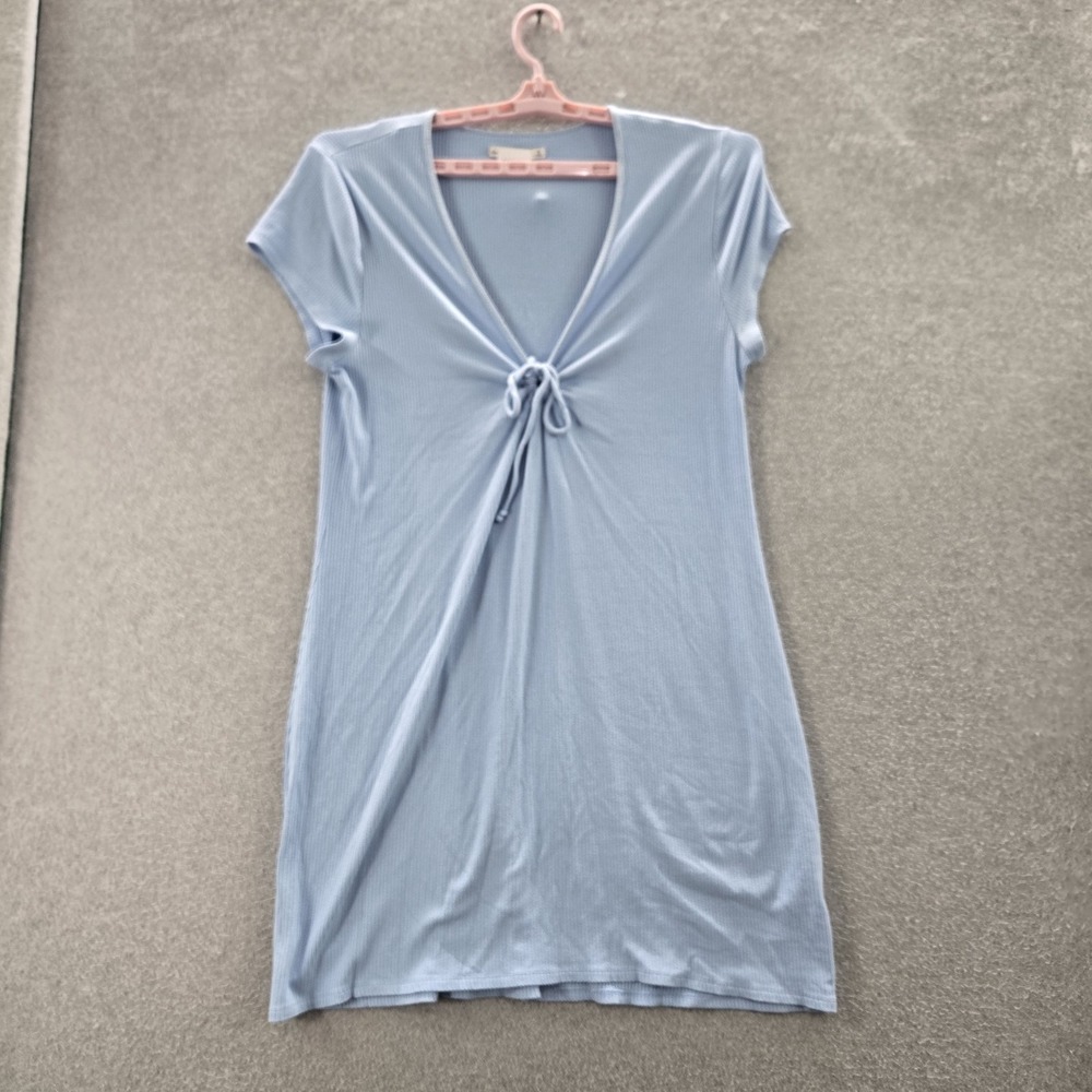 Abercrombie & Fitch Women Dress XL Light Blue A-Line Tie Short Sleeve